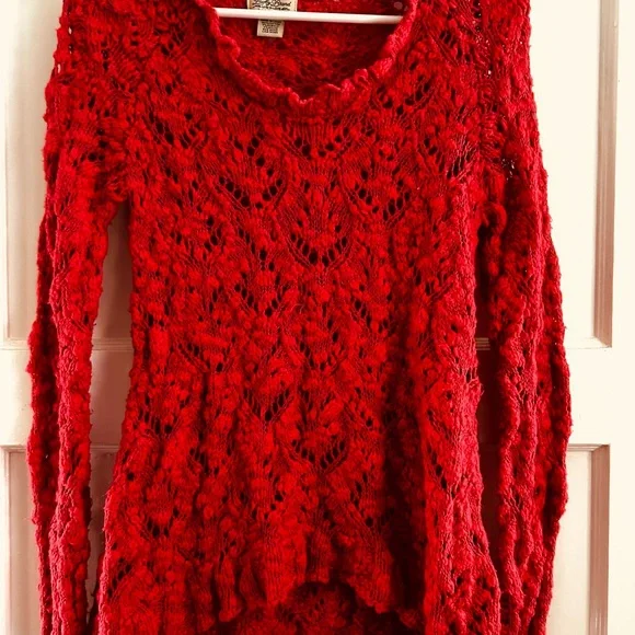 Lucky Brand Women's Red Open-Knit Scoop Neck Sweater - Picture 1 of 3